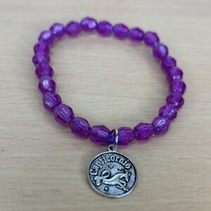 Purple Beaded Bracelet with Capricorn Charm Elastic